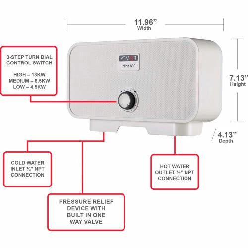Atmor 800 240V 13 kW 2.25 GPM Point Of Use Tankless Electric Water Heater 10 Atmor 800 240V 13 kW 2.25 GPM Point Of Use Tankless Electric Water Heater - Image 8