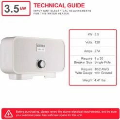 Atmor 800 120V 3.5 kW 0.5 GPM Point Of Use Tankless Electric Water Heater -Pumps Sales AT 800 35 3