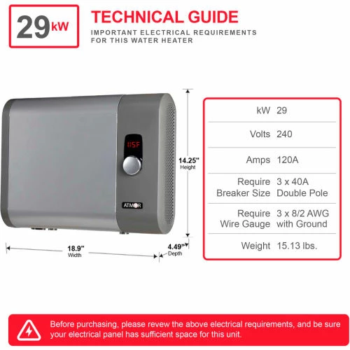 Atmor 912 240V 29 kW 5.4 GPM Tankless Electric Water Heater 7 Atmor 912 240V 29 kW 5.4 GPM Tankless Electric Water Heater - Image 5