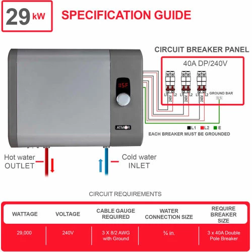 Atmor 912 240V 29 kW 5.4 GPM Tankless Electric Water Heater 10 Atmor 912 240V 29 kW 5.4 GPM Tankless Electric Water Heater - Image 8