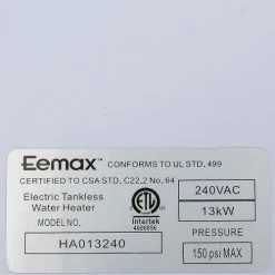 Eemax HA013240 Electric Tankless Water Heater Home Advantage II - 13kW, 54Amps -Pumps Sales B1642392 05