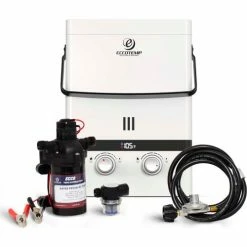 Eccotemp Luxé Outdoor Portable Tankless Water Heater, EccoFlo Diaphragm, Strainer,1.5 GPM, 12V Pump